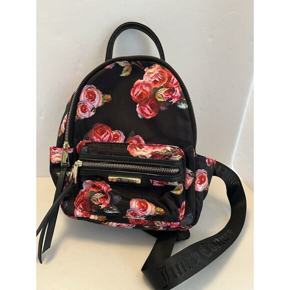 Juicy couture Backpack Roses Black Pink Floral Small Gold Hardware Nylon main image 12